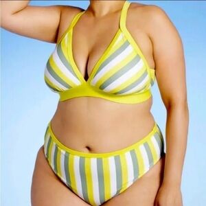 Kona Sol Women’s two piece bikini yellow green stripe 1X ( 16W-18W)
